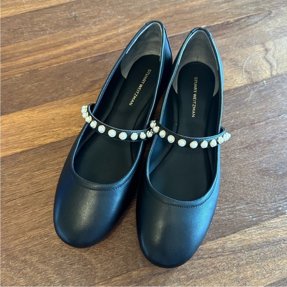 Stuart Weitzman Black Ari Pearl Ballet Flat Mary Janes Vintage Style - Picture 5 of 8